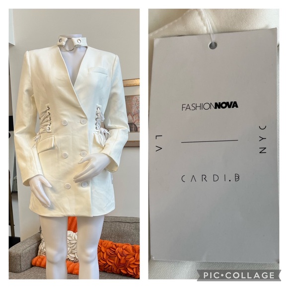 ❣️🆕Fashion Nova X Cardi B White Boardin’ Jets Blazer Dress❣️ - Picture 2 of 13